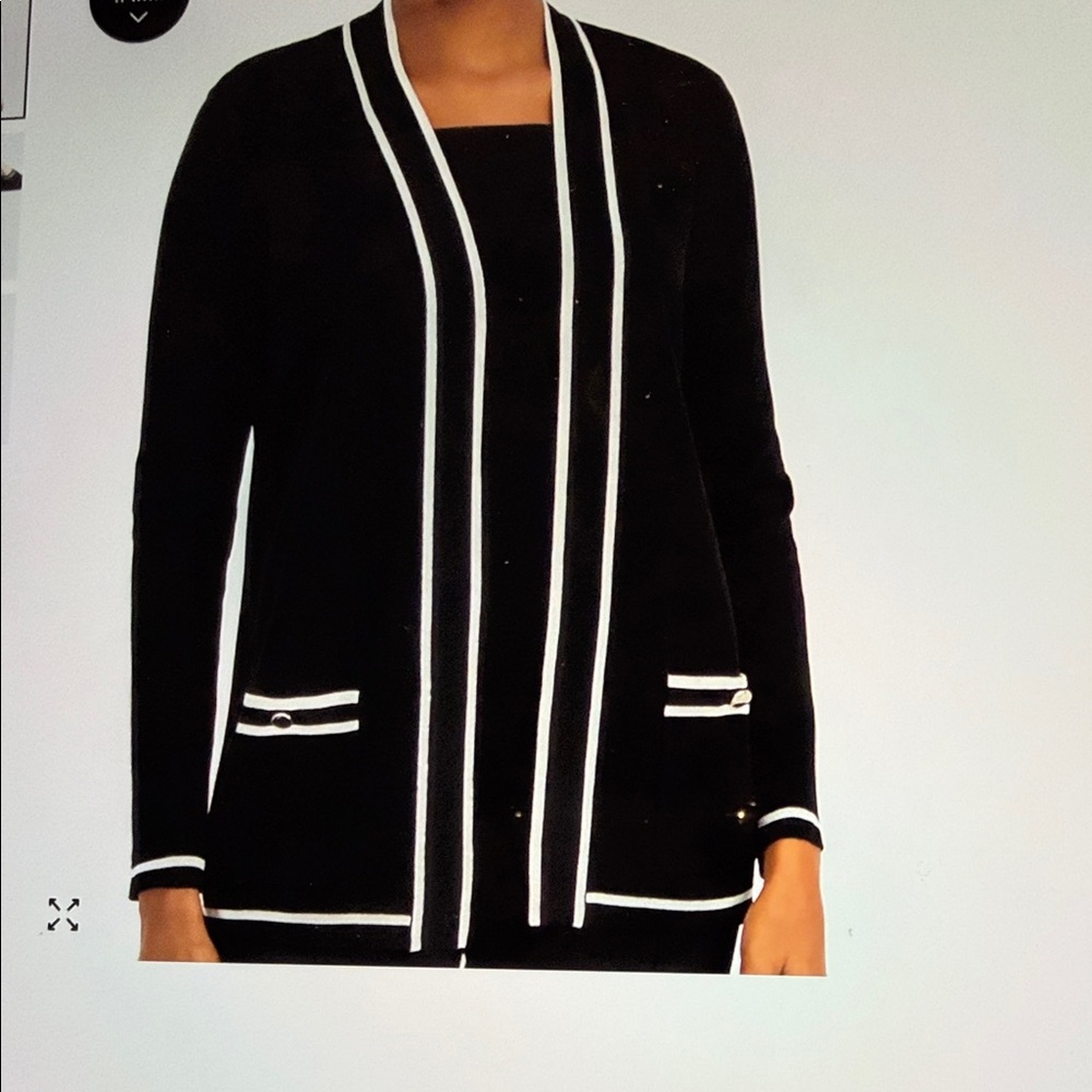 Anne Klein Black Cardigan with White Trim